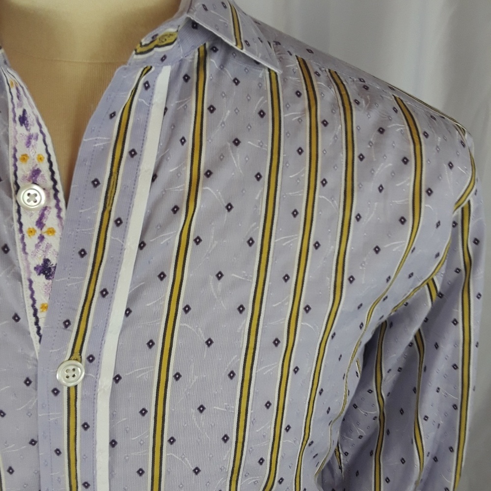 Robert Graham Shirt Medium Lavender Gold Stripes